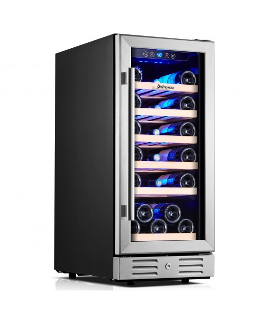 Kalamera 15 Inch Wine Cooler Refrigerator - 30 Bottle Under Counter Mini Fridge with Double-Layer Tempered Glass Door and Temperature Memory Function Built-in or Freestanding